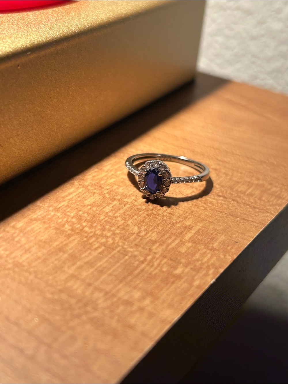 Silver Halo Ring with sapphire Center Stone
